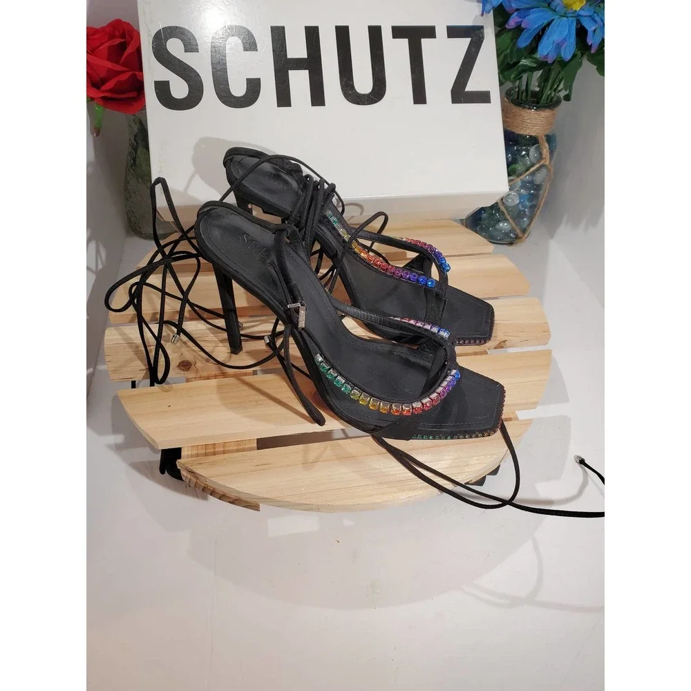 Schutz Vicki crystal leather sandals‎